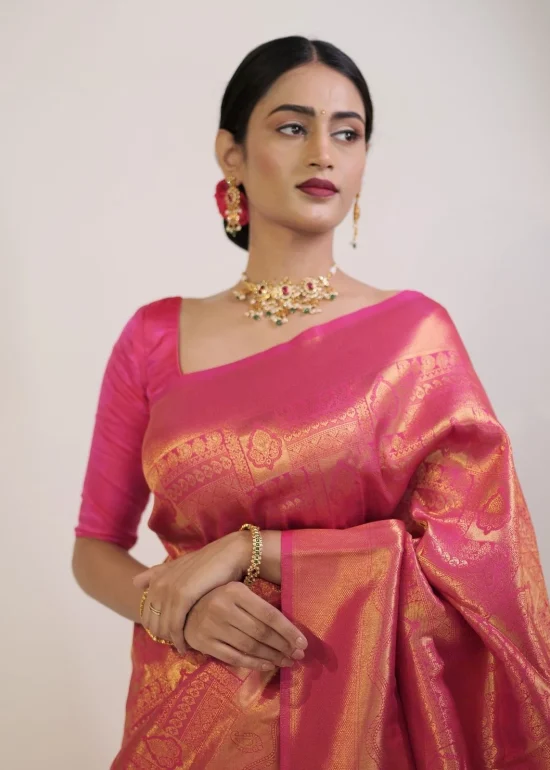 Pink Banarasi Soft Silk Saree