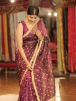 Magenta Dual Tone Tissue Silk Saree highlighted with Gota Detailing - Image 5