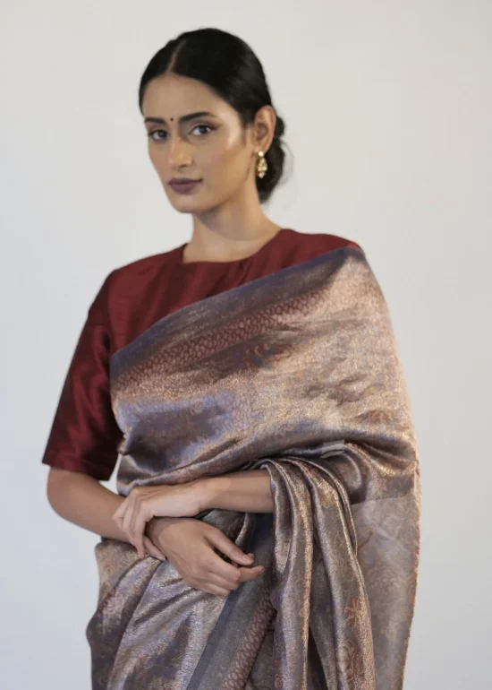 Blue Printed Handwoven Tissue Silk Saree