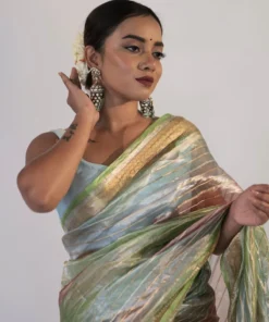 Ombre Green Tissue Silk Saree with Gold Zari Weaves