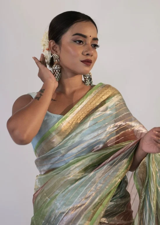 Ombre Green Tissue Silk Saree with Gold Zari Weaves
