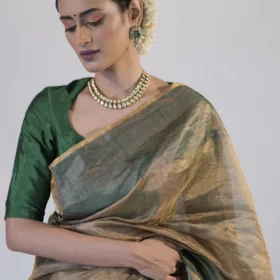Green Tissue Silk Saree highlighted with contrast border
