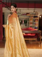 Haldi Yellow Pure Tissue Silk Saree - Image 3