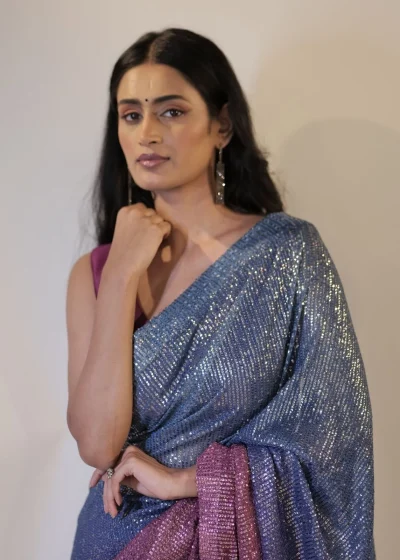 Ombre Magenta Georgette Saree Embellished with Sequins