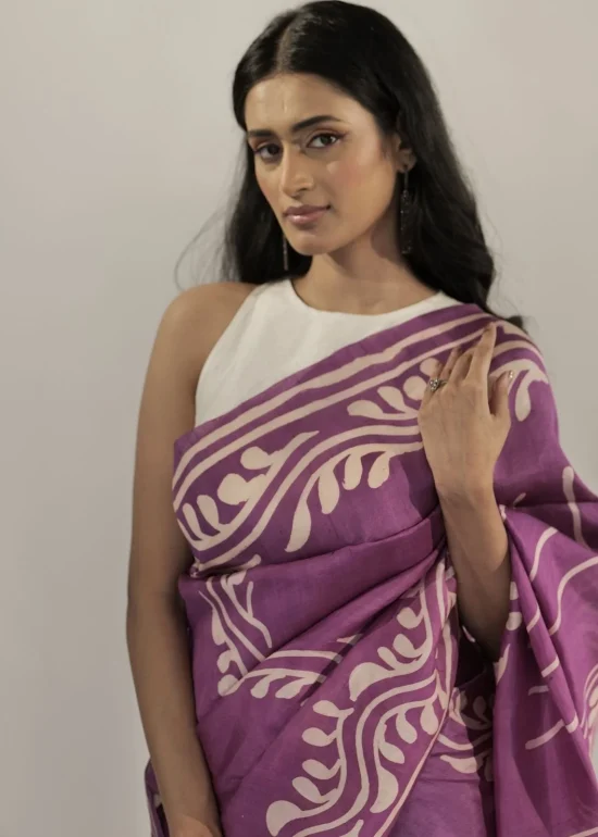Magenta Handpainted Pure Silk Saree