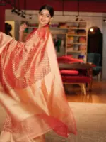 Red Tissue Silk Saree with Gold Zari Weaves - Image 5