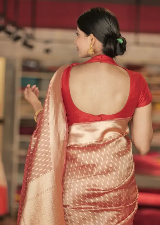 Chilli Red Banarasi Silk Saree with Gold Zari Weaves