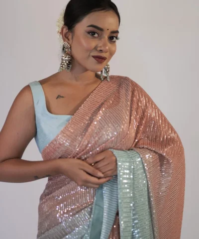 Ombre Blue Sequin Georgette Saree