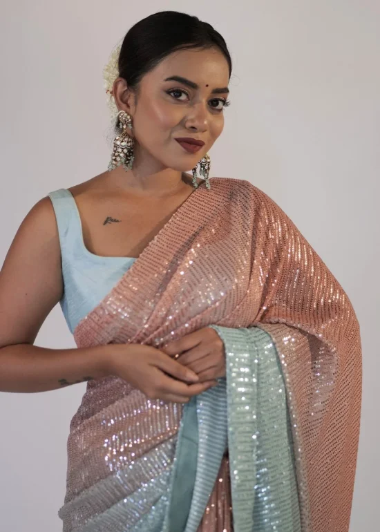 Ombre Blue Sequin Georgette Saree
