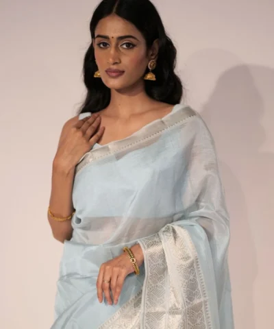 Baby Blue Mangalagiri Silk Saree