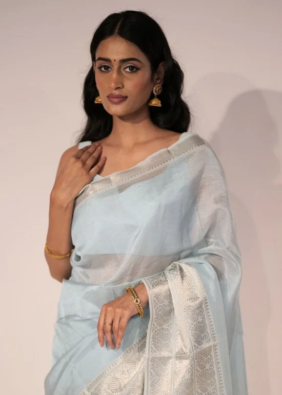 Baby Blue Mangalagiri Silk Saree