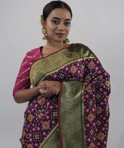 Purple Banarasi Silk Saree with Patola Weaves