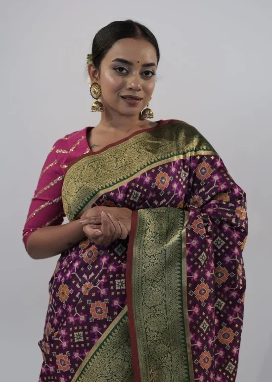 Purple Banarasi Silk Saree with Patola Weaves