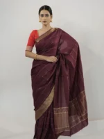 Burgundy Chiffon Saree with Gold Zari Weaves - Image 2