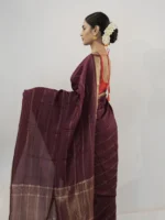 Burgundy Chiffon Saree with Gold Zari Weaves - Image 3