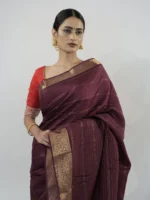 Burgundy Chiffon Saree with Gold Zari Weaves