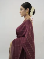 Burgundy Chiffon Saree with Gold Zari Weaves - Image 5