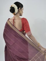 Burgundy Chiffon Saree with Gold Zari Weaves - Image 6