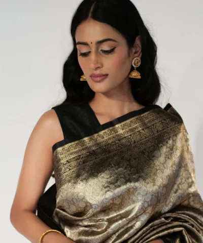Black Banarasi Silk Saree Highlighted With Tissue Zari Weaves