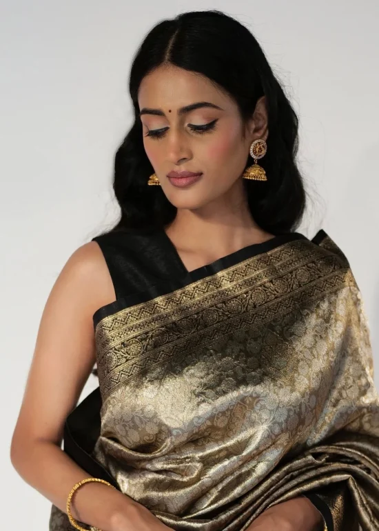Black Banarasi Silk Saree Highlighted With Tissue Zari Weaves