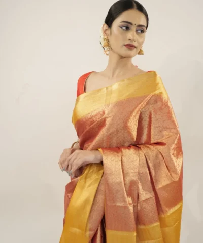 Red Banarasi Silk Saree with contrast zari border