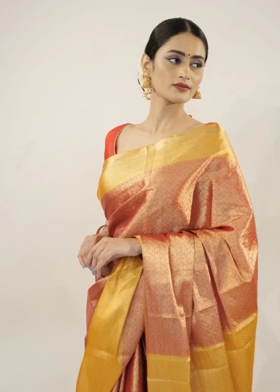 Red Banarasi Silk Saree with contrast zari border