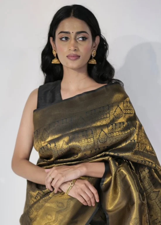 Black Banarasi Silk Saree with Gold Zari Weaves