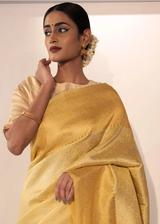 Butter Yellow Banarasi Silk Saree with Gold Zari Weaves