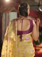 Yellow Organza Silk Saree with Beautiful Floral Embroidery - Image 2