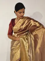 Ombre Maroon Heavy Tissue Silk Saree highlighted with Kanchi Zari Border