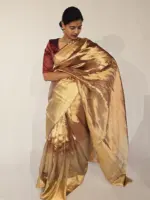 Ombre Maroon Heavy Tissue Silk Saree highlighted with Kanchi Zari Border - Image 5