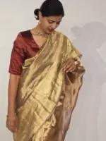 Ombre Maroon Heavy Tissue Silk Saree highlighted with Kanchi Zari Border - Image 3