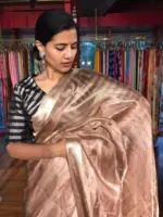 Chocolate Brown Tussar tissue silk saree with Beautiful Zari border