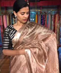 Chocolate Brown Tussar tissue silk saree with Beautiful Zari border