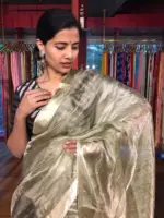 Green Tussar tissue silk saree with Beautiful Zari border