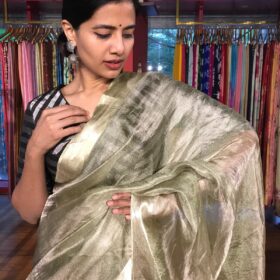 Green Tussar tissue silk saree with Beautiful Zari border