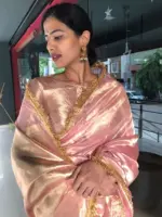 Baby Pink Tissue Silk Saree with Gota Border Detailing - Image 6