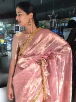 Baby Pink Tissue Silk Saree with Gota Border Detailing - Image 8