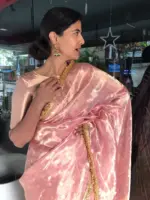 Baby Pink Tissue Silk Saree with Gota Border Detailing