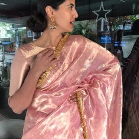 Baby Pink Tissue Silk Saree with Gota Border Detailing