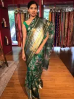 Green Organza Silk Saree with Kanchi Zari Border - Image 2