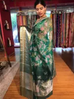 Green Organza Silk Saree with Kanchi Zari Border - Image 6