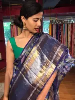 Royal Blue Printed Organza Silk Saree with Kanchi Zari Weaves