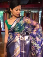 Royal Blue Printed Organza Silk Saree with Kanchi Zari Weaves - Image 3