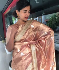 Dusty Pink Tissue Silk Saree with Handwoven Kadhwa Zari Buttis highlighted with Embroidery Detailing