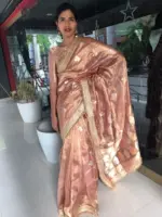 Dusty Pink Tissue Silk Saree with Handwoven Kadhwa Zari Buttis highlighted with Embroidery Detailing - Image 5