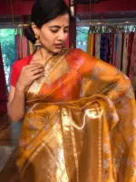 Mustard Yellow Organza Silk Saree with Kanchi Zari Border