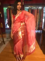 Red Organza Silk Saree with Kanchi Zari Border - Image 6