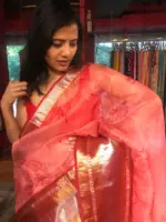 Red Organza Silk Saree with Kanchi Zari Border