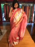 Red Organza Silk Saree with Kanchi Zari Border - Image 4
